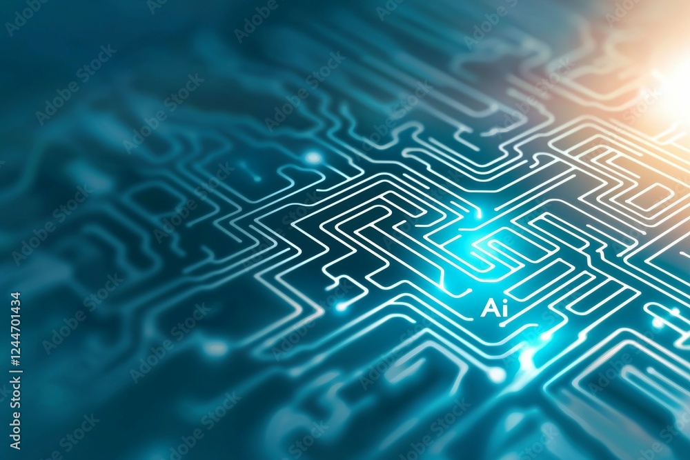 Poster blue and white image of a circuit board with the letters ai on it