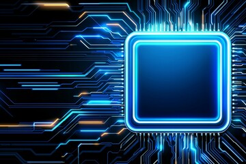 Computer chip with a blue square in the middle