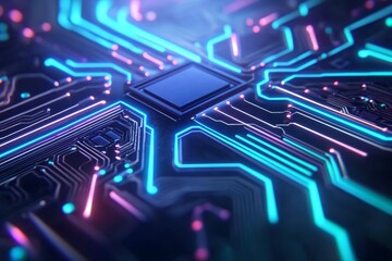 Computer chip is shown in a colorful, neon glow