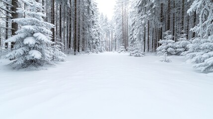 Obraz premium Snow-covered path in a winter forest