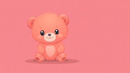 Obraz premium Adorable Illustration of a Cute Fluffy Teddy Bear with Big Eyes on a Vibrant Pink Background Expressing a Sense of Cheerful Innocence and Joy