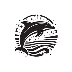 Obraz premium Black Color Dolphin silhouette design Vector Illustration, Solid White Background (17).eps
