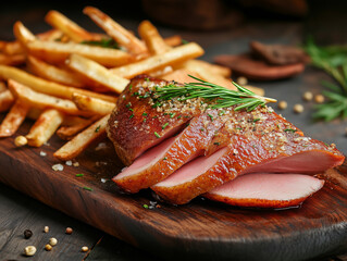 Filet de canard laqu&eacute; avec des frites