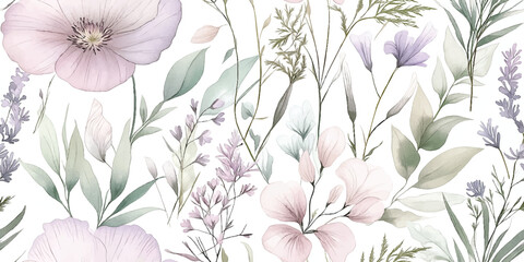 Vintage Delicate wildflowers pattern, vector seamless patterns with floral for fabric, textiles, clothing, wrapping paper, cover, banner, home decor, abstract backgrounds.