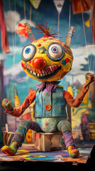 Intricately Detailed Puppet on a Whimsical Homemade Stage Displaying Imaginative and Playful Storytelling
