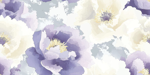 Blue beige Peony vector Seamless Pattern, . Romantic design for natural cosmetics, perfume, women products. Can be used as greeting card or wedding background. © Eli Berr