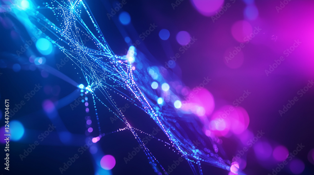 Poster futuristic network of nodes and holographic data streams