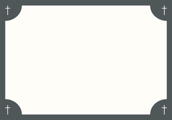 Funeral vector card. Empty card with white cross in the corners . White card