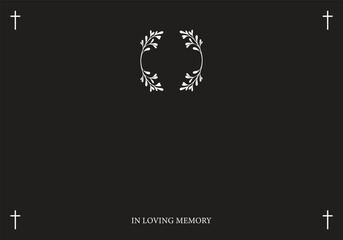 Funeral vector card. Empty card with white cross in the corners  