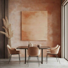 wall art interieur mockup with table and chairs empty wall minimal design warm colors