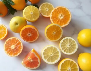 Obraz premium Citrus Fruits Arranged on a Marble Surface