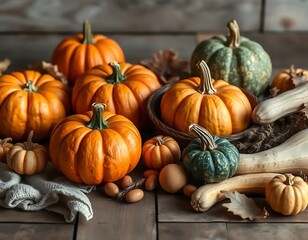 Autumn Harvest Display Of Pumpkins Gourds And Fall Accents