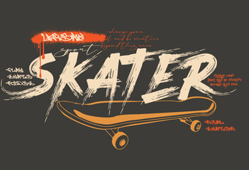 Skater Graffiti urban street style drawing.  Urban typography slogan print T shirt graphics, Retro urban style grunge  drawing, Vector illustration design for fashion graphics, t shirt prints..eps © Sukman