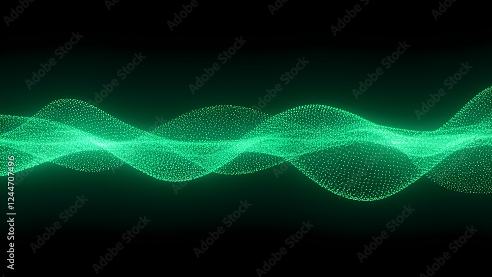 Poster dynamic green wave patterns exploring digital art virtual environment visual graphics contemporary d