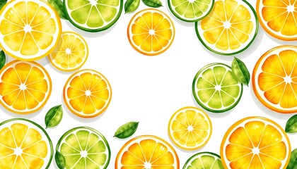 Fototapeta premium Watercolor Citrus Fruit Slices Frame Background Design