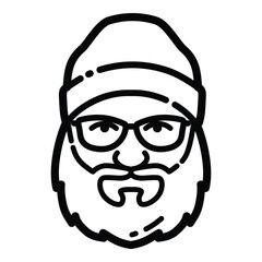 Bearded Man Face Outline Icon Isolated On White Background