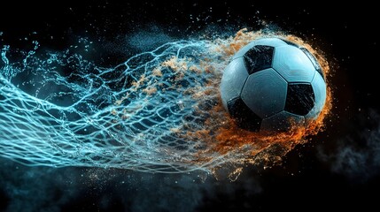 Fototapeta premium Explosive Soccer Ball Hitting the Net with Dramatic Ripples in Minimalist Graphic Design