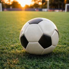 A classic soccer ball on grass.