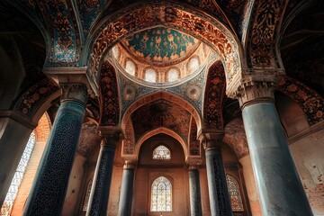 Fototapeta premium Elegance in every detail of the mosque interior with a stunning Islamic design touch, creating tranquility and piety