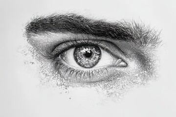 Obraz premium Detailed Black and White Pencil Drawing of a Human Eye with Realistic Textures and Intricate Details Highlighting Features Such as the Pupil, Iris, and Eyelashes in Fine Artistic Style