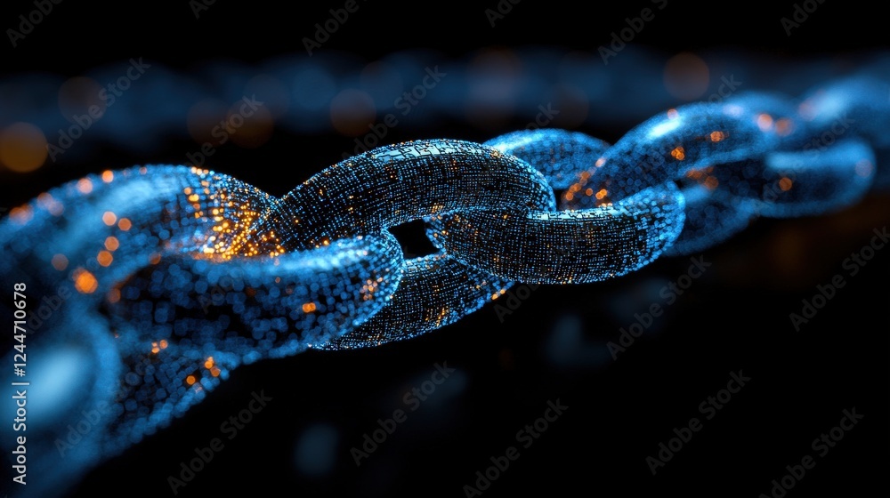 Aufkleber abstract digital chain illuminated with glowing particles against a dark background