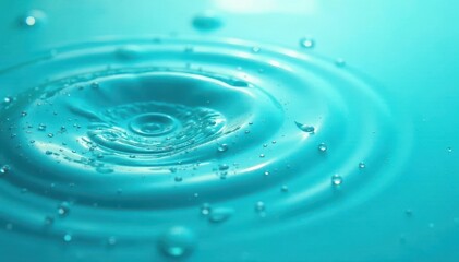 Close-up of vibrant turquoise water droplets on a smooth surface , clear, calm, dew