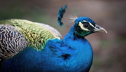 Vivid and Majestic A Captivating CloseUp of a Regal Peacock Displaying its Iridescent Feathers against the Lush Greenery, Showcasing the Beauty and Vibrancy of Nature.