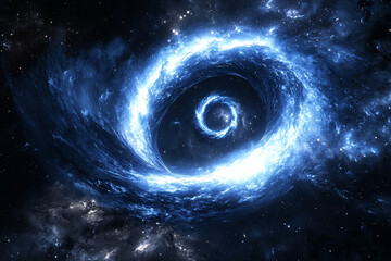 Swirling blue galaxy formation in deep space with bright luminous details and stars