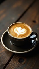 Dark roast latte, ceramic cup, weathered wood surface , wooden, latte, background