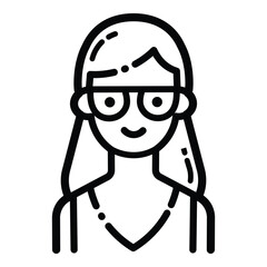 Smart Woman With Glasses Outline Icon Isolated On White Background