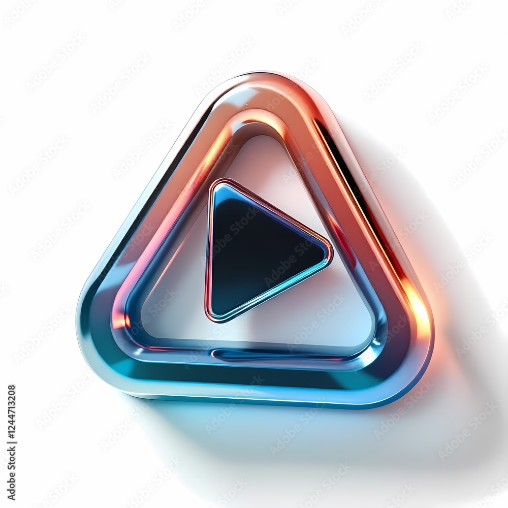 Poster glossy play button triangle icon 3d render