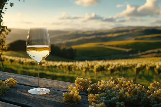 White wine sunset vineyard tasting