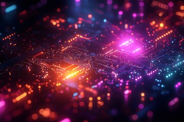 Obraz premium Sleek Futuristic 5G Abstract Background with Glowing Circuit Patterns and Bold Metallic Colors