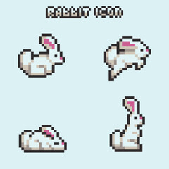 this is a rabbit icon set in pixel art with colorful color,this item good for presentations,stickers, icons, t shirt design,game asset,logo and project.