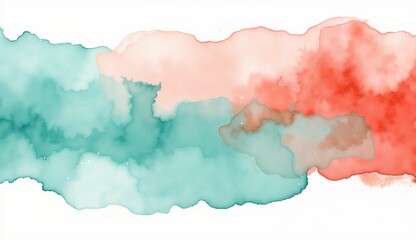 Obraz premium Soft watercolor abstract in turquoise, coral and pink hues for creative design inspirations