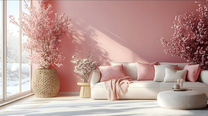 living room mock up Pink and white Christmas decorations