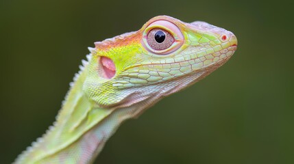 Obraz premium Colorful lizard profile, rainforest backdrop