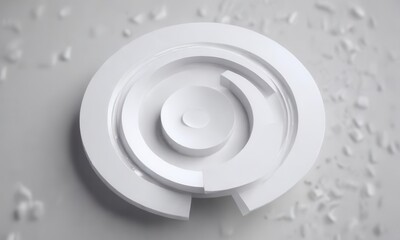 Fototapeta premium Abstract geometric shapes forming a circular motion around a central white button, geometric, white, UI component