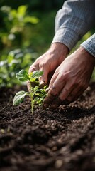 Hands Planting Seedling in Rich Dark Soil