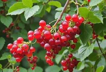 Vibrant Ripe Red Currants Clustered in a Sunny Garden