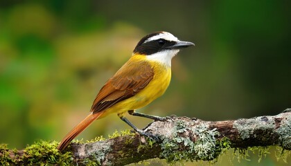 Vividly Colored Great Kiskadee Perched on a Tropical Branch, Showcasing its Vibrant Feathers in a Thriving Wildlife Environment