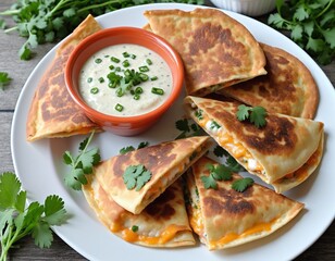 Cheesy Crispy Chicken Quesadilla with Fresh Cilantro - Perfect for a Quick Lunch or Delicious Snack