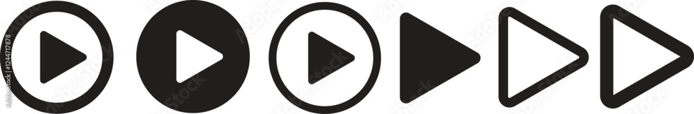 Poster play button icon set. start audio or video action. media symbol for apps and websites. isolated on w