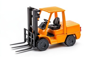 Naklejka premium Orange Toy Forklift Model On White Background