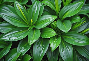 Obraz premium Wet Lily Leaves: A Fractal Perspective of Nature's Green Beauty