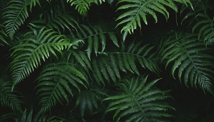 Moody Dark Green Ferns: Close-Up Botanical Texture in Nature's Low Light