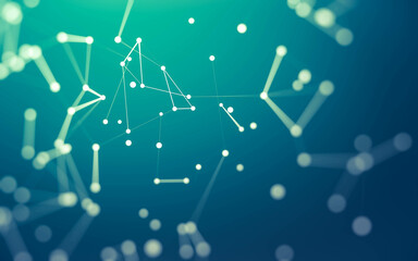 Abstract background. Molecules technology with polygonal shapes, connecting dots and lines. Connection structure. Big data visualization.