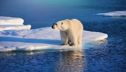 Striking Polar Bear on Drift Ice Edge in Norway Sea, Showcasing the Arctics Frozen Majesty and Tranquil Winter Wonderland.