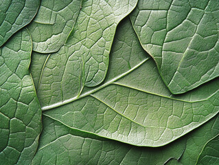 Fototapeta premium A pattern of leaves arranged on a solid color background, highlighting the intricate vein structures and subtle color variations of each leaf.