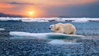 Arctic Despair A Polar Bear Stranded amidst Melting Ice Floes, a Haunting Symbol of Climate Change Crisis